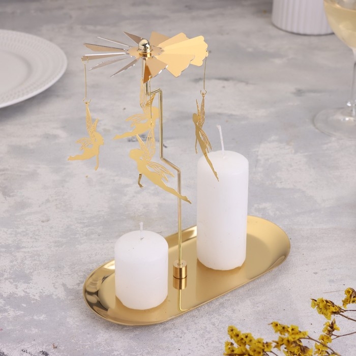 Подсвечник "Карусель с феями", золотая, металл, 8,5 х 18 см