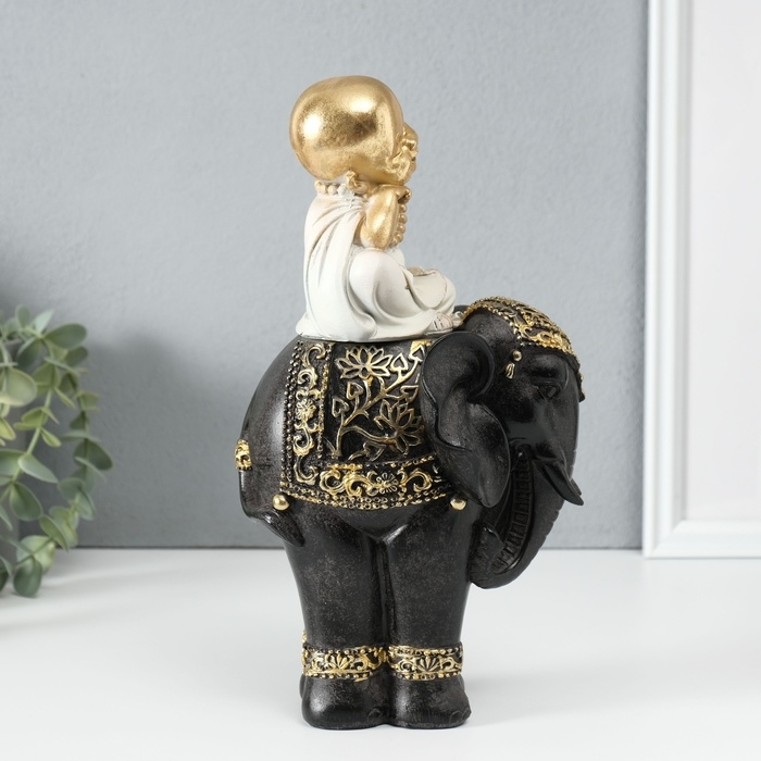 Сувенир полистоун  Сувенир полистоун "Маленький весёлый Будда на чёрном слоне" 14х14х26 см