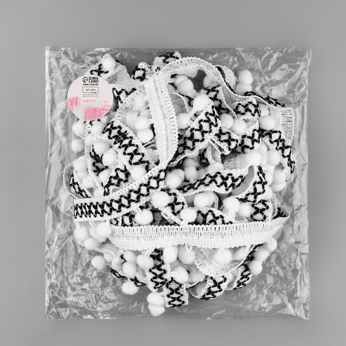 Тесьма декоративная с помпонами, 15 мм, 8 ± 0,5 м, цвет белый Тесьма декоративная с помпонами, 15 мм, 8 ± 0,5 м, цвет белый