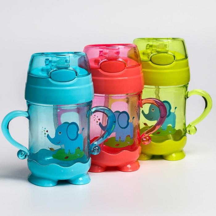 Поильник детский с силиконовой трубочкой, 220 мл., с ручками, цвета МИКС Поильник детский с силиконовой трубочкой, 220 мл., с ручками, цвета МИКС