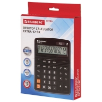 Калькулятор настольный BRAUBERG EXTRA-12-BK, 12-разрядный, 206 x 155 мм, двойное питание, чёрный