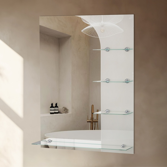 Зеркало, настенное, с пескоструйной графикой, с полочками, 60&times;80 см