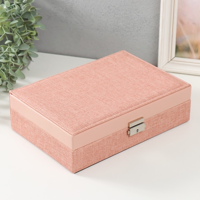 Шкатулка кожзам для украшений  Шкатулка кожзам для украшений "Розовая" комбинированная 26,7х18,5х7,5 см