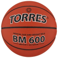 Баскетбольный мяч TORRES BM600, B10026, клееный, 8 панелей, р. 6, PU, бутиловая камера