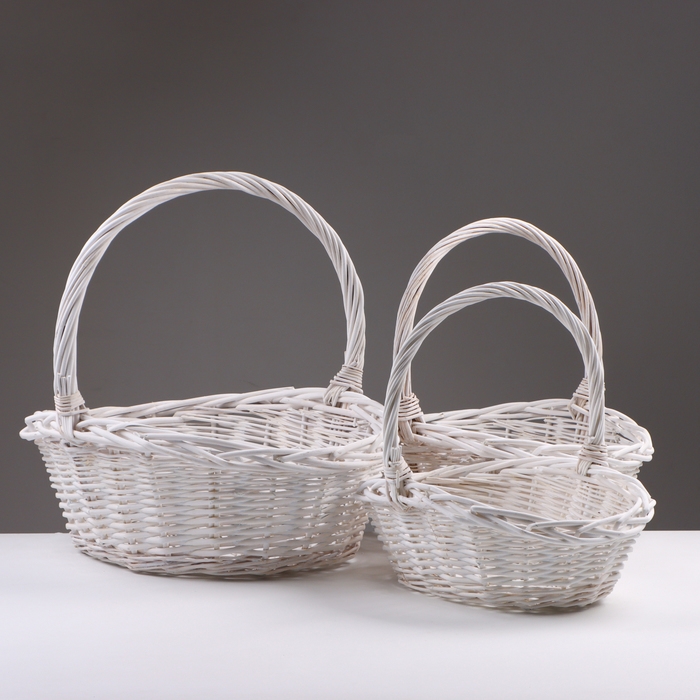 Набор корзин из 3 шт, 43х33х17/40 см, белый, ива Набор корзин из 3 шт, 43х33х17/40 см, белый, ива