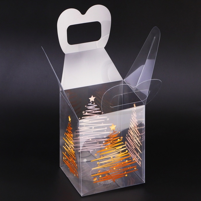 Новый год. Коробка подарочная новогодняя складная ПВХ Новый год. Коробка подарочная новогодняя складная ПВХ "Ёлочка" 12 х 12 х 15 см.