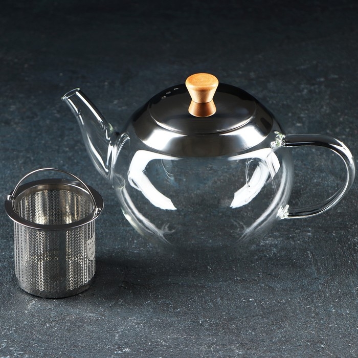 Чайник стеклянный заварочный «Эпле», 600 мл, с металлическим ситом Чайник стеклянный заварочный «Эпле», 600 мл, с металлическим ситом