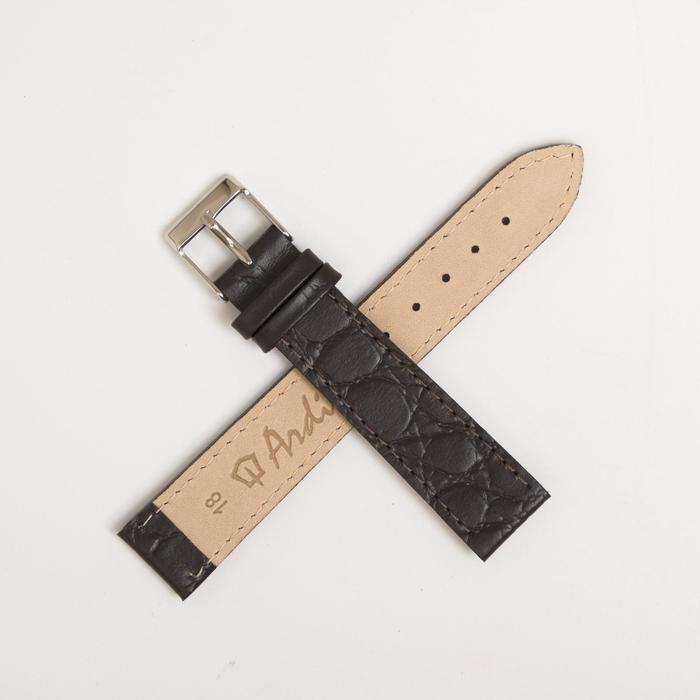 Ремешок для часов, мужской, 18 мм, запряжник 75 мм, горт 115 мм, натуральная кожа, тёмно-коричневый Ремешок для часов, мужской, 18 мм, запряжник 75 мм, горт 115 мм, натуральная кожа, тёмно-коричневый