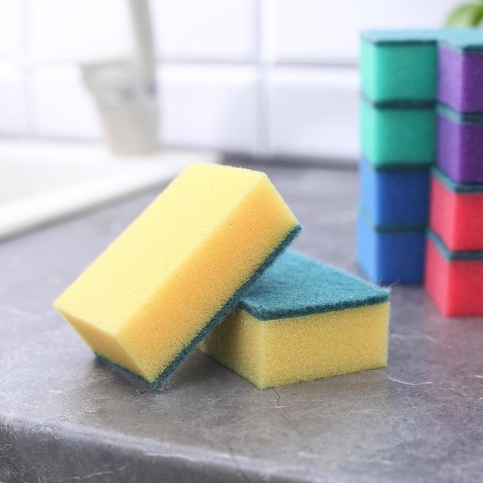 Набор губок для посуды с чистящим слоем Доляна «Макси», 9×6×3,5 см, 10 шт Набор губок для посуды с чистящим слоем Доляна «Макси», 9×6×3,5 см, 10 шт