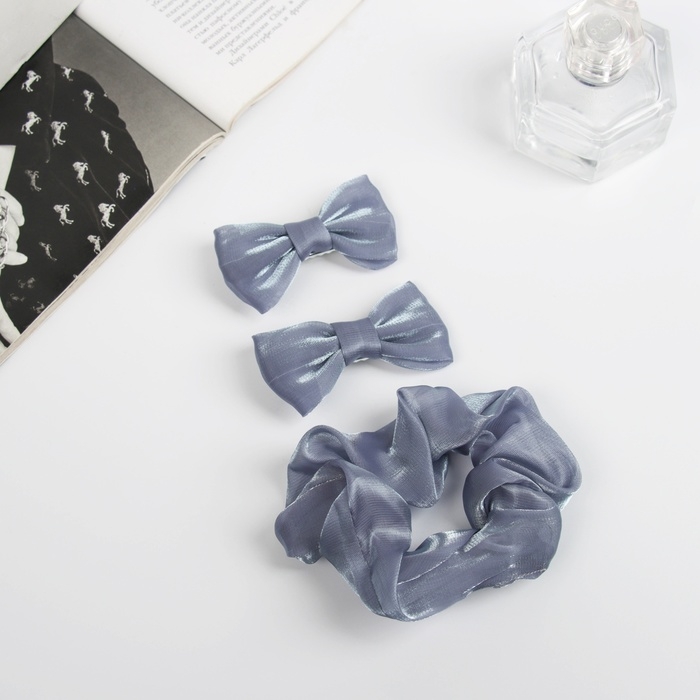 Набор для волос Набор для волос "Фелиция" (резинка 7 см, 2 зажима 6,5 см) классика, серый