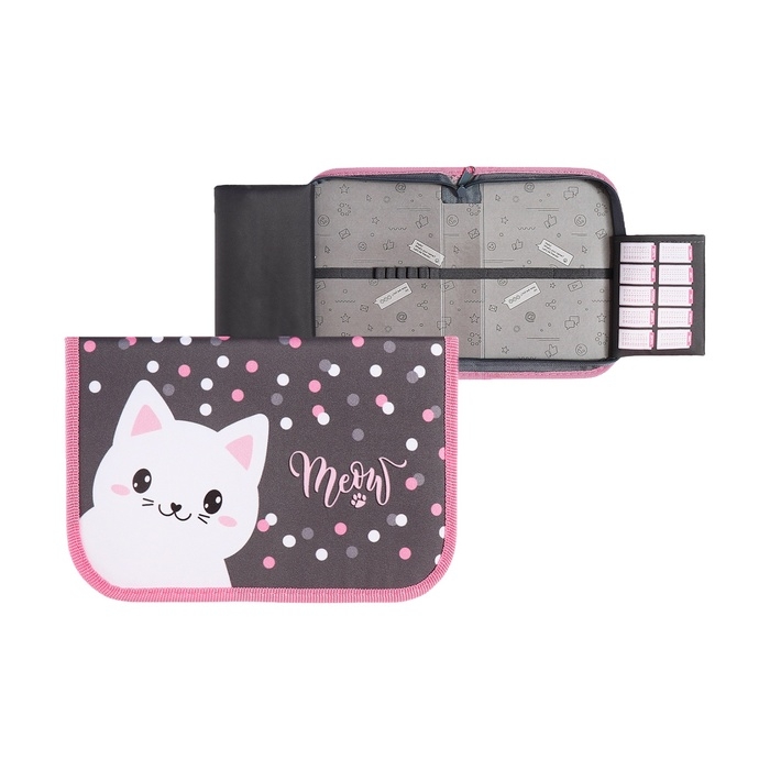 Пенал 1 секция 140 х 210 х 40 мм, откидной карман и косметичка, тканевый, Calligrata TOP Content Пенал 1 секция 140 х 210 х 40 мм, откидной карман и косметичка, тканевый, Calligrata TOP Content "Котик"