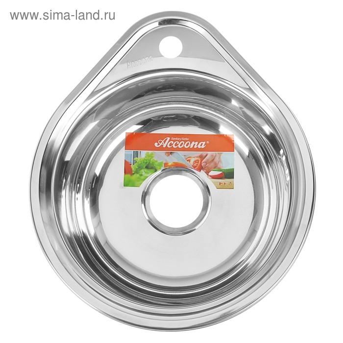 Мойка кухонная Accoona AB4539, врезная, круглая, толщина 0.6 мм, 450х390х165 мм, глянец Мойка кухонная Accoona AB4539, врезная, круглая, толщина 0.6 мм, 450х390х165 мм, глянец