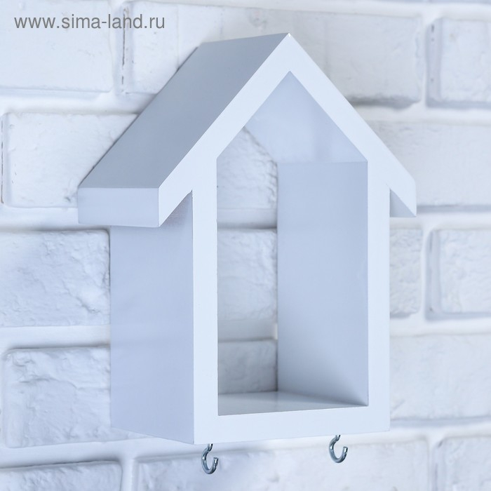 Ключница-полка Домик малая, 2 крючка, белая, 23*17*10 Ключница-полка Домик малая, 2 крючка, белая, 23*17*10