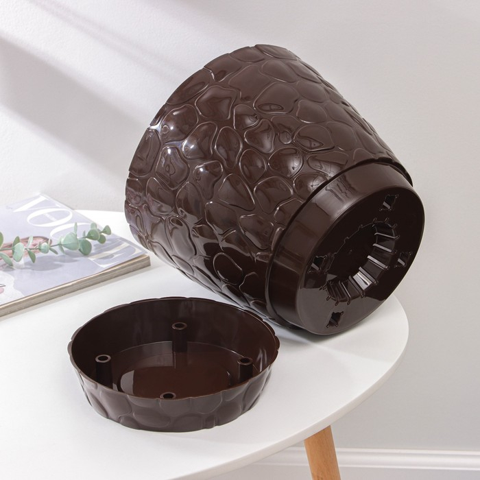 Горшок с поддоном «Камешки», 8 л, цвет шоколадный Горшок с поддоном «Камешки», 8 л, цвет шоколадный