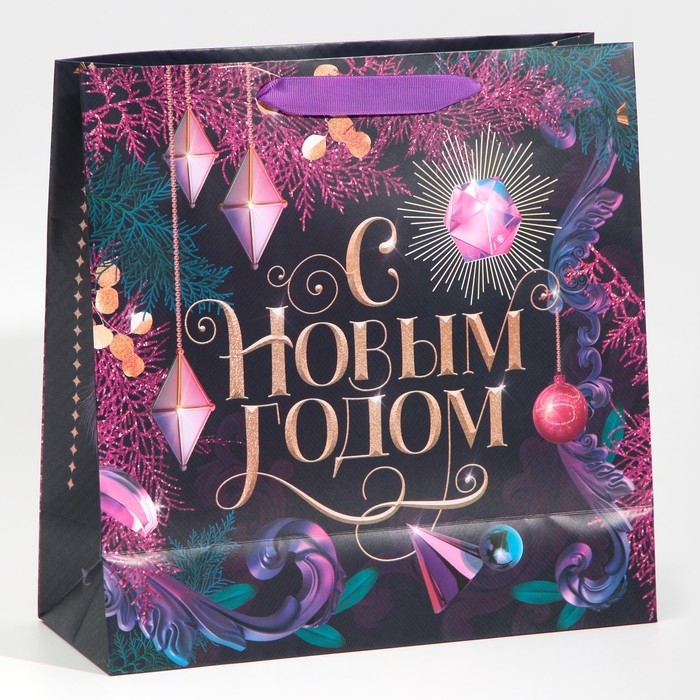 Пакет подарочный новогодний ламинированный квадратный «Night», 30 х 30 х 12 см, Новый год Пакет подарочный новогодний ламинированный квадратный «Night», 30 х 30 х 12 см, Новый год