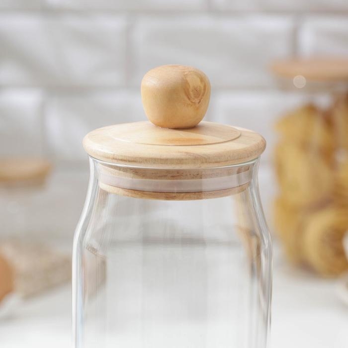 Банка стеклянная для хранения сыпучих продуктов Magistro «Эко», 1,7 л, 10×31 см, с деревянной крышкой