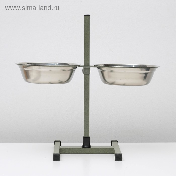 Подставка с мисками, 2 х 2 л, высота 50 см, разборная, зелёная