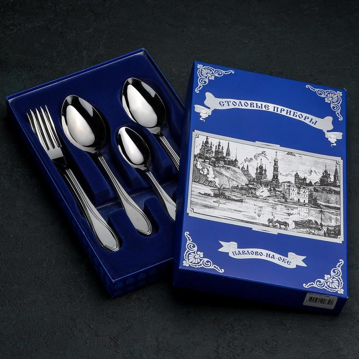 Набор столовых приборов «Волна», 18 предметов, картонная коробка, цвет серебряный Набор столовых приборов «Волна», 18 предметов, картонная коробка, цвет серебряный