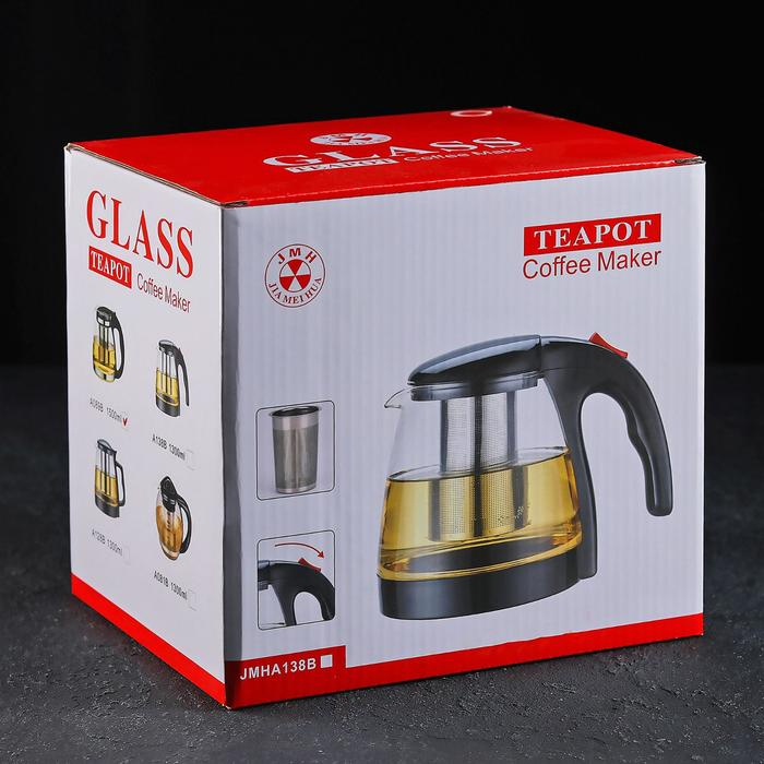 Чайник стеклянный заварочный, 1,5 л, с металлическим ситом, цвет МИКС Чайник стеклянный заварочный, 1,5 л, с металлическим ситом, цвет МИКС