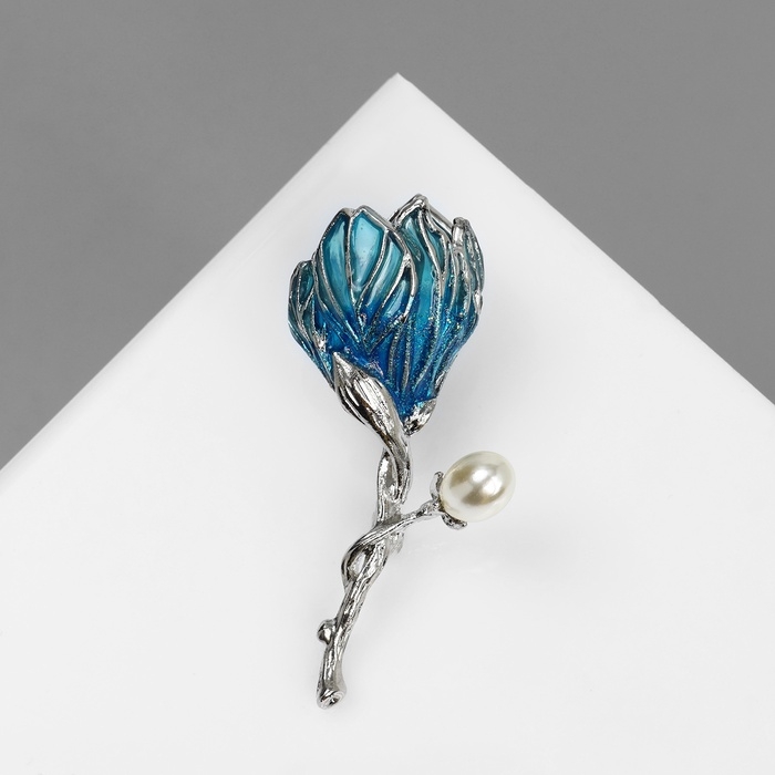 Брошь Брошь "Цветочек", цвет голубой в серебре