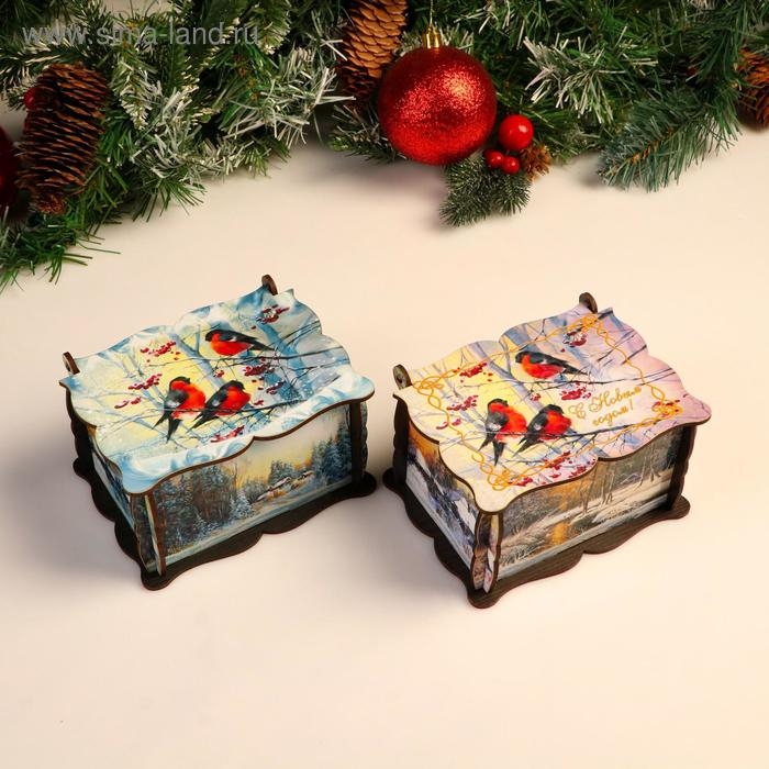 Шкатулка средняя новогодняя  Шкатулка средняя новогодняя "Снегири", микс, 14х11,7х7,5 см