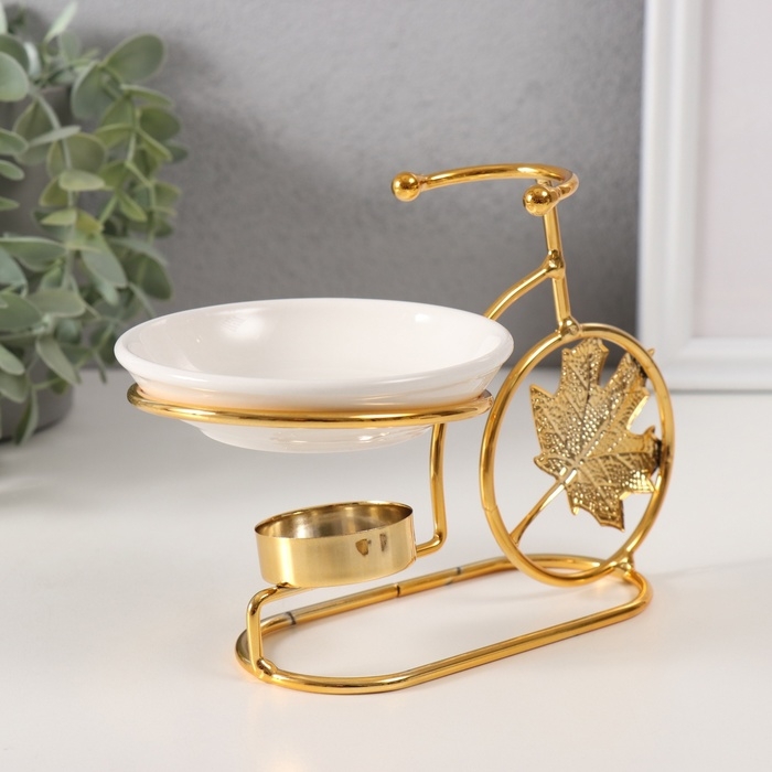 Аромалампа металл, керамика  Аромалампа металл, керамика "Золотой велосипед с листом" 10х17,5х12 см
