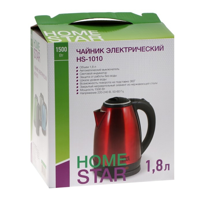 Чайник электрический Homestar HS-1010, металл, 1.8 л, 1500 Вт, зелёный Чайник электрический Homestar HS-1010, металл, 1.8 л, 1500 Вт, зелёный