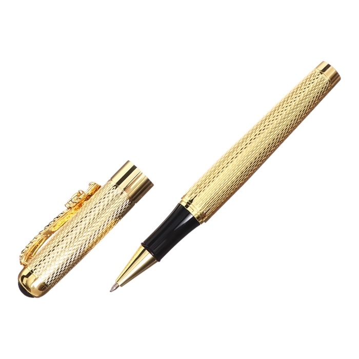 Ручка подарочная роллер в кожзам футляре Дракон корпус золото Ручка подарочная роллер в кожзам футляре Дракон корпус золото