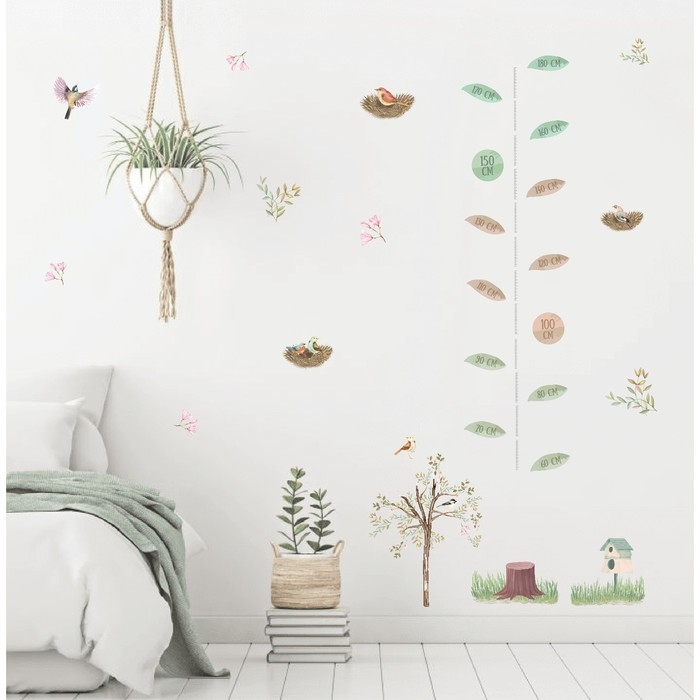 Наклейка интерьерная цветная ростомер  Наклейка интерьерная цветная ростомер "Птицы в гнёздах на дереве" 50х70 см