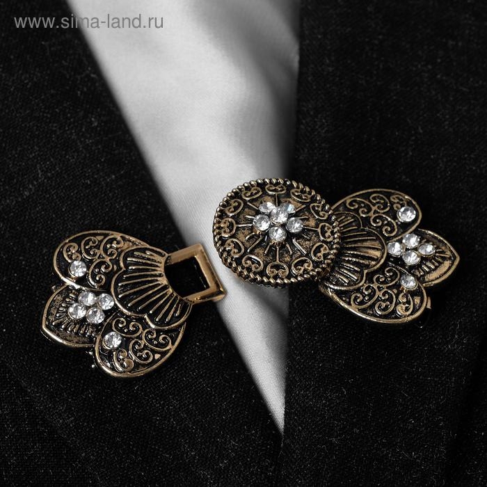 Зажим для кардигана «Лепесток», цвет белый в чернёном золоте Зажим для кардигана «Лепесток», цвет белый в чернёном золоте