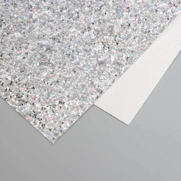 Лист для творчества иск.кожа Лист для творчества иск.кожа "Крупные блёстки" серебро лист 33х20 см толщина 0,84 мм