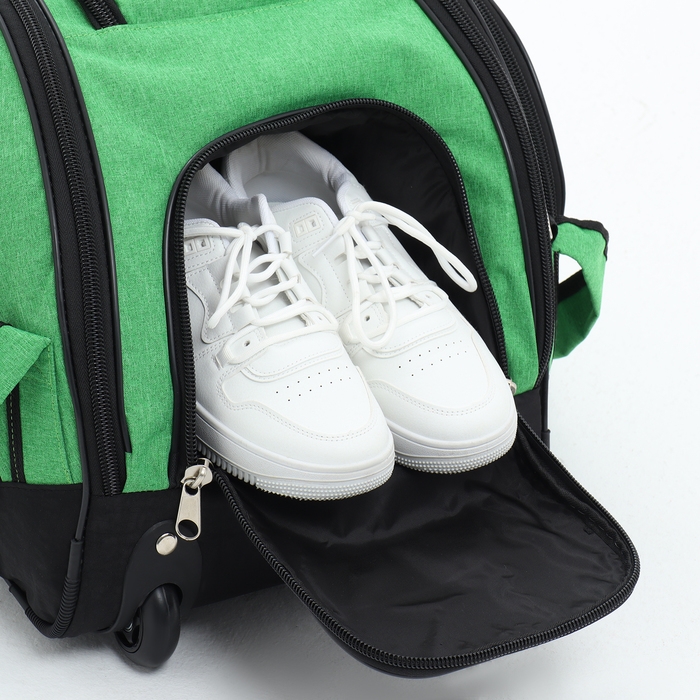 Сумка дорожная на колёсах, отдел на молнии, отдел для обуви, 3 наружных кармана, цвет чёрный/зелёный Сумка дорожная на колёсах, отдел на молнии, отдел для обуви, 3 наружных кармана, цвет чёрный/зелёный