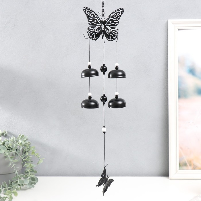 Музыка ветра металл Музыка ветра металл "Бабочки чёрно-белое" 4 колокольчика 47 см