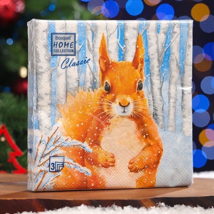 Новый год. Салфетки бумажные Home Classic Новый год. Салфетки бумажные Home Classic "Белочка", 3 слоя, 20 листов