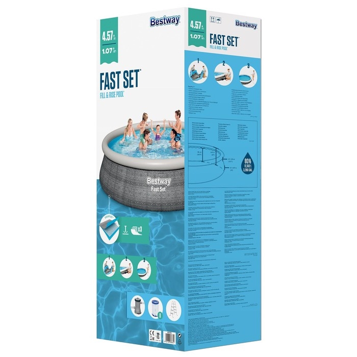 Бассейн надувной Fast Set, 457 x 107 см, фильтр-насос, лестница, 57372 Bestway Бассейн надувной Fast Set, 457 x 107 см, фильтр-насос, лестница, 57372 Bestway