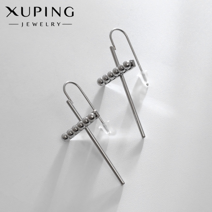 Серьги металл XUPING крестик с бусинами, цвет серебро Серьги металл XUPING крестик с бусинами, цвет серебро