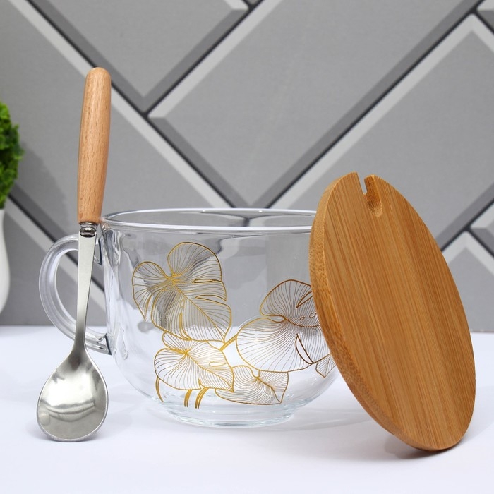 Кружка стеклянная &laquo;Листья&raquo;, 400 мл