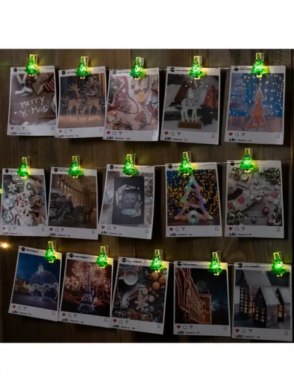 Гирлянда &laquo;Нить&raquo; 2 м роса с насадками &laquo;Прищепки-ёлки&raquo;, IP20, серебристая нить, 20 LED, батарейки ААх2 (нет в комплекте), свечение тёплое белое