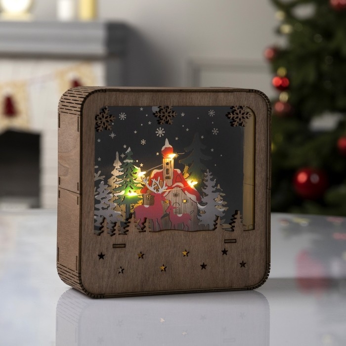 Светодиодная фигура «Замок с оленями» 15 × 15 × 5 см, дерево, батарейки АААх2 (не в комплекте), свечение тёплое белое Светодиодная фигура «Замок с оленями» 15 × 15 × 5 см, дерево, батарейки АААх2 (не в комплекте), свечение тёплое белое