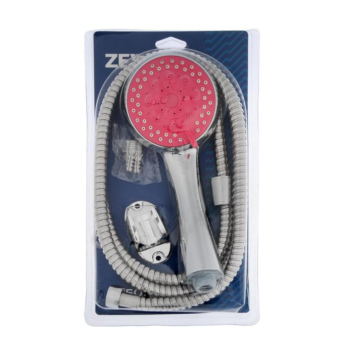 Набор для душа ZEIN Z0805, шланг 150 см, держатель, лейка 5 режимов, розовый/хром Набор для душа ZEIN Z0805, шланг 150 см, держатель, лейка 5 режимов, розовый/хром