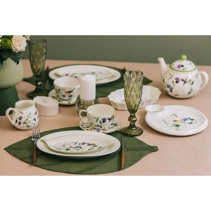 Блюдо Доляна &laquo;Зелёный сад&raquo;, 22.5&times;20&times;2 см, с соусником, круглое, фарфор, белое