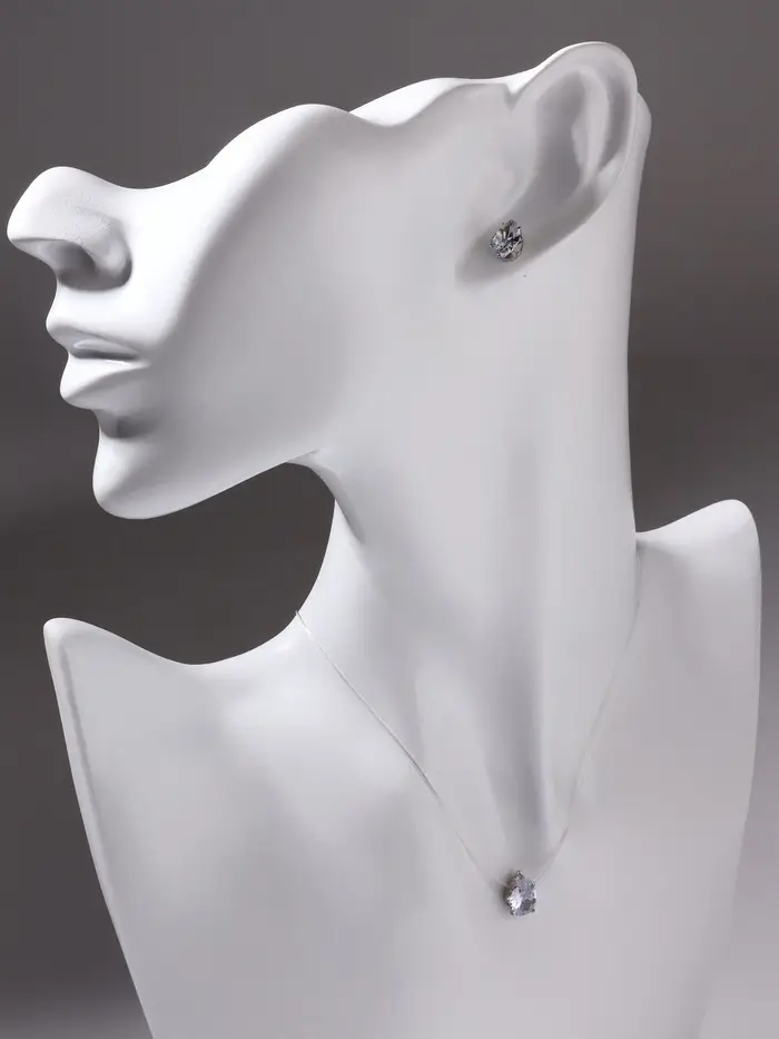 Гарнитур 2 предмета: кулон, серьги &laquo;На леске&raquo;, капелька, белые в серебре, 30 см