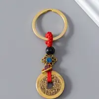 Брелок металл нэцке "5 китайских монет" 0,3х2,5х8 см