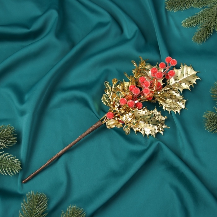 Декор Декор "Новогодняя грация" ягодки листочки, 30х12 см, красно-золотой