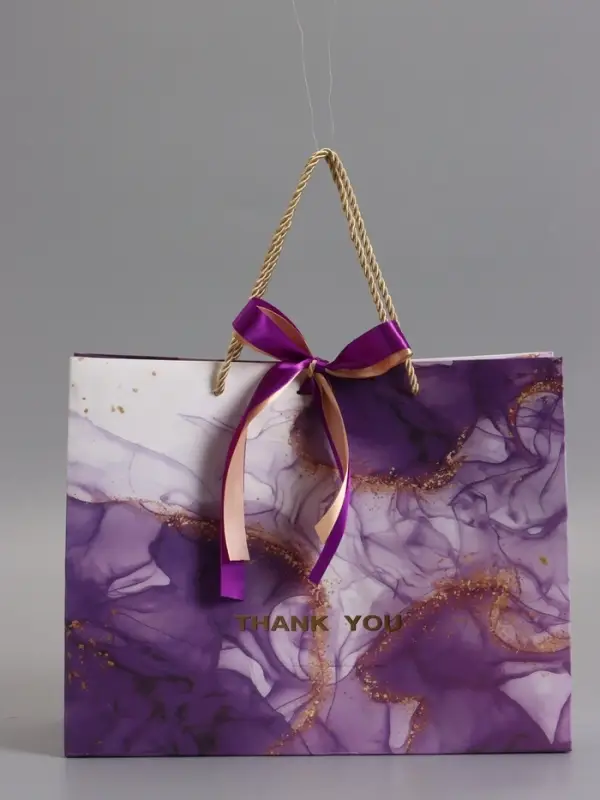Пакет подарочный "Мрамор", фиолетовый с бантиком, 32 х 25 х 11 см
