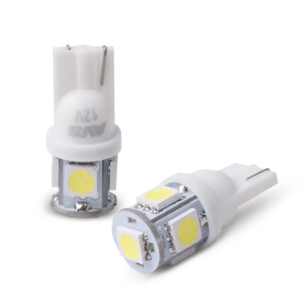 T027 Т10/белый/ (W2,1x9,5d) 5SMD 5050 3 chip, W5W, коробка 2 шт.