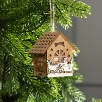 Ёлочная игрушка &laquo;Домик с Дедом Морозом на санках&raquo;, 8&times;7&times;5.5 см, от батареек, свечение тёплое белое