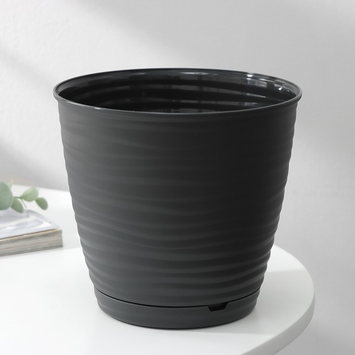 Горшок для цветов с поддоном Saffron, 1,5 л, d=14,6 см, h=13,5 см, пластиковый, цвет чёрный Горшок для цветов с поддоном Saffron, 1,5 л, d=14,6 см, h=13,5 см, пластиковый, цвет чёрный