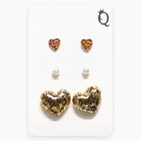 Серьги QF &laquo;Леопардовое сердце&raquo;, набор 3 пары, крупное, цветной в золоте