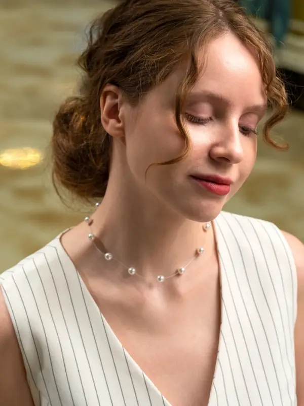 Бусы на леске &laquo;Жемчуг&raquo;, шар №8, белые в серебре, 30 см